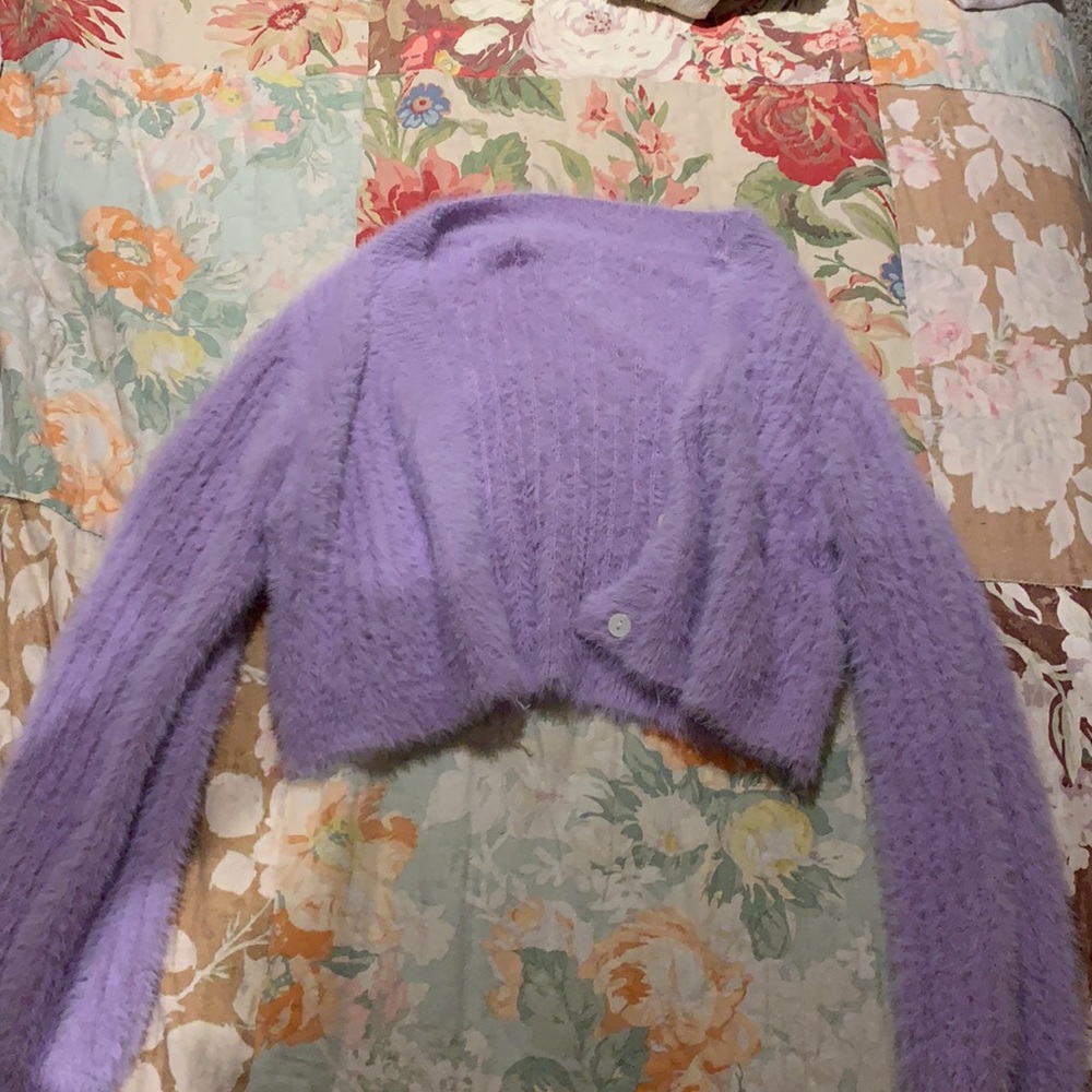 fuzzy lilac cardigan